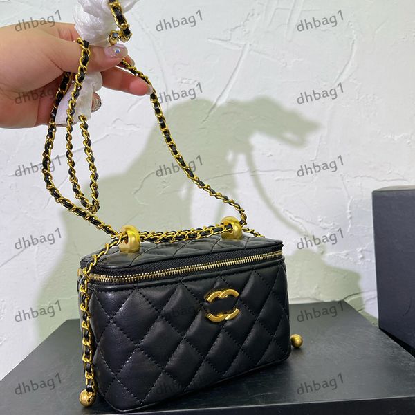 Tasarımcı kadın mini makyaj kutusu çift altın top zinciri üst tutamak el çantası donanım metal c banka matelasse zincir crossbody çanta omuz çantaları anahtar çantalar 16x10cm