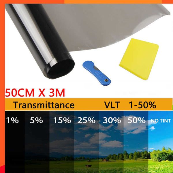 Yeni 50cm x 3m 1/5/15/25/35/50 Yüzde VLT Pencere Tint Film Cam Çıkartma Güneş Gölge Film Araba UV Koruyucu Folyolar Çıkartma Filmleri