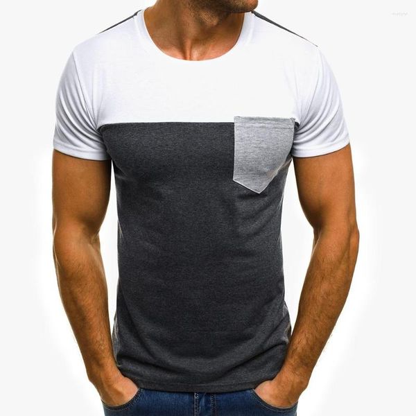 T-shirt da uomo T-shirt da uomo Muscle T-shirt slim casual fit manica corta patchwork tasca camicetta top moda estiva S-XL