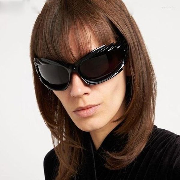 Güneş Gözlüğü 2023 Moda Y2K Kadın Erkek Marka Tasarımcısı Açık Punk Goggle Güneş Gözlükleri Kadın Büyük Gümüş Tonları
