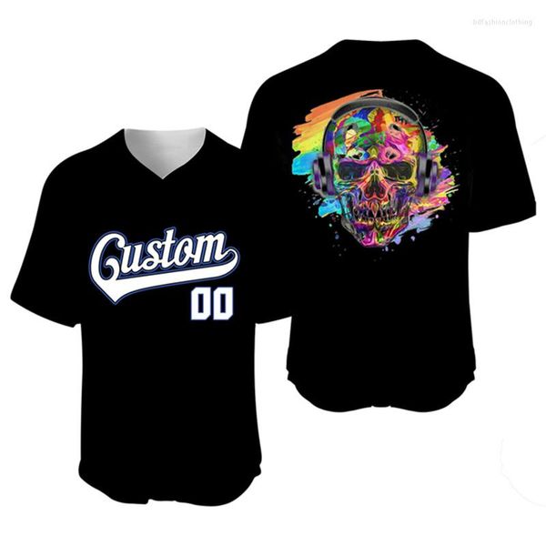 Camicie casual da uomo Summer Men's Custom Name Number Baseball Jersey Fashion Black Skull 3D Stampato Harajuku Street Shirt