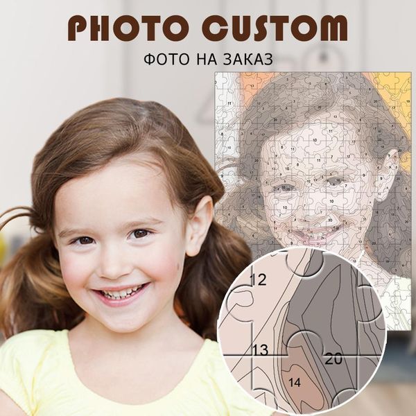 Zanaat fotostom fotoğraf özel diy boyama sayılara göre jigsaw bulmaca duvar sanat tuval yetişkinler için sayılar portre aile çocukları