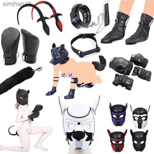 SM Party Maske Welpen Spielen Hund Haube Maske Hund Pfote Kriechen Handschuh Hund Schwanz Plug BDSM Bondage Sexy Kostüm Fetisch Hund Rolle Spielen Sex Spielzeug L230518