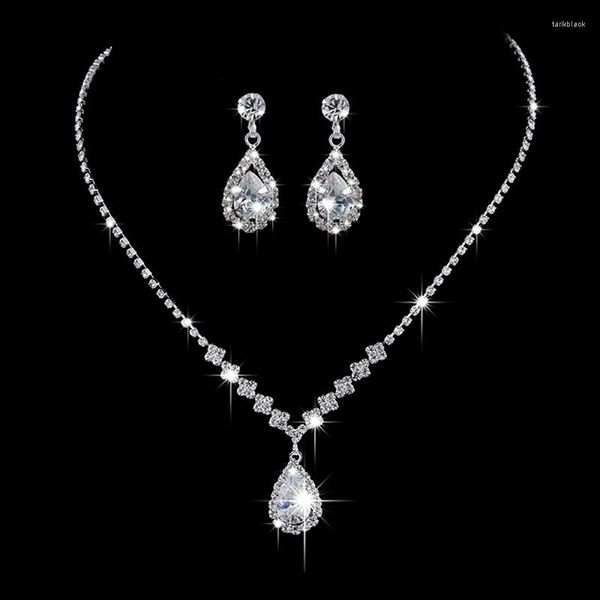 Collana Orecchini Set Moda Nuziale Gioielli Da Sposa Due Pezzi Strass Zircone Angelo Lacrima Di Regali Decorativi