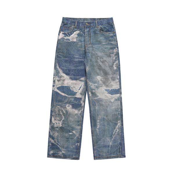 Herren Jeans Y2K Hip Hop Laserbedrucktes Loch Lässige Lose Hosen für Männer und Frauen Gerade Patchwork Übergroße Baggy Denim Hosen 230605