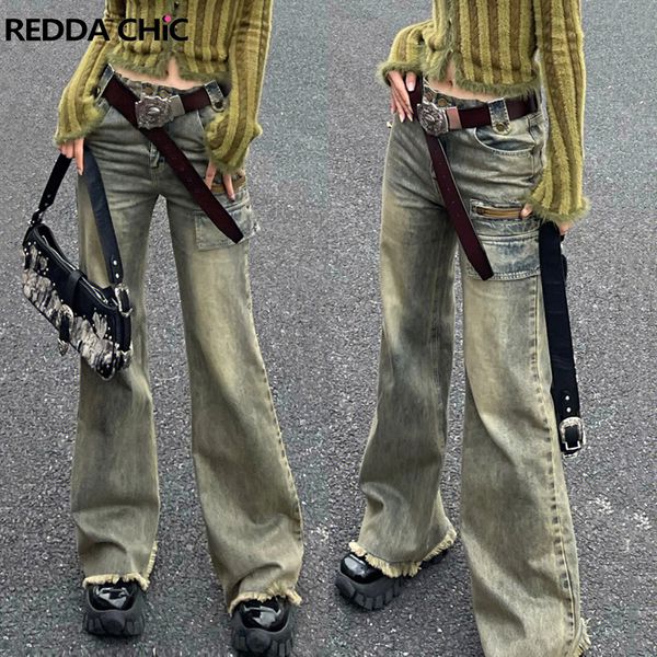 Damenjeans REDDACHiC Vintage Y2k Baggy Damen Roher Saum Weites Bein Fee Grunge Damenhose High Street Harajuku Acubi Fashion Hose 230605