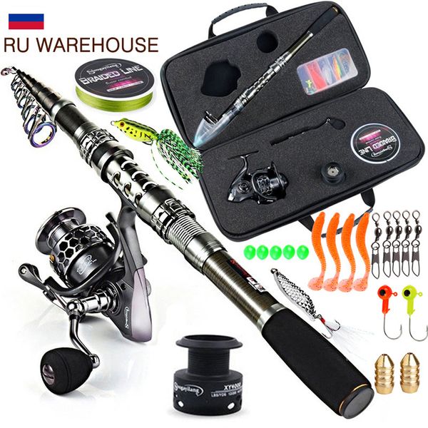 Accessori per la pesca Sougayilang Canna da pesca e mulinello Combo Canna da pesca telescopica Mulinello da spinning con bobina libera Ami da pesca Lure Line Bag Kit completo 230603