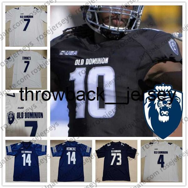 thr Custom Old Dominion Football Beliebiger Name Nummer Marineblau Schwarz Weiß 1 Kesean Strong 4 Stone Smartt 5 Steven Williams ODU NCAA-Trikot