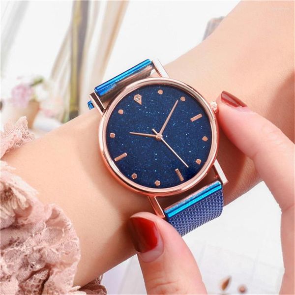 Relógios de pulso Relógios de luxo Moda feminina Relógio de quartzo Mostrador de aço inoxidável Pulseira casual Mesh Montre Femme Relógios masculinos