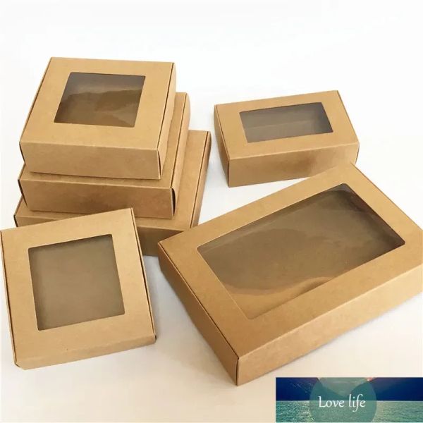 Semplice confezione regalo in carta Kraft con finestra Scatola portasapone fatta a mano Biscotti per gioielli Scatole per caramelle regalo Scatola regalo per matrimoni Decorazione per feste