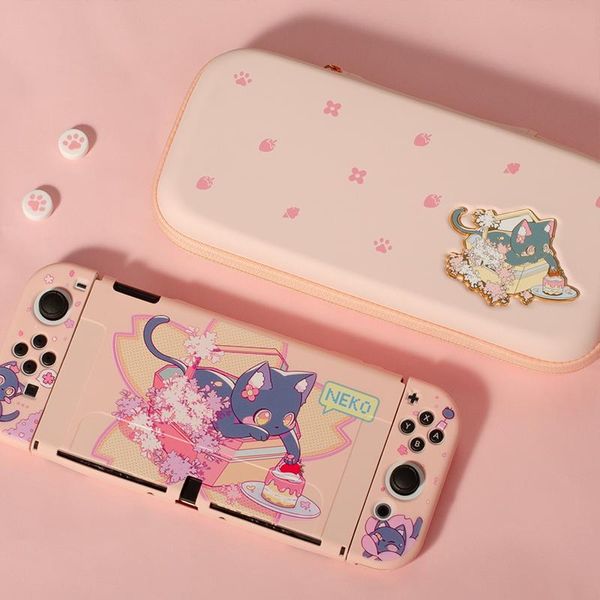 Сумки Switch OLED Bag Sakura Cat Дорожный чехол Набор Розовый Мягкий чехол из ТПУ Защитный чехол для Nintendo Switch Аксессуары OLED