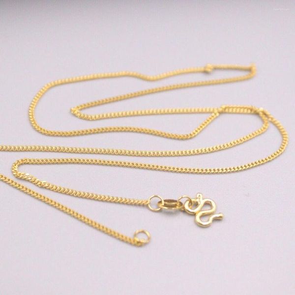 Catene Fine Pure 24kt Yellow Gold Chain 1.1mmW Donne Curb Link Collana 18inch 3.7-4g