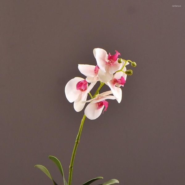 Fiori decorativi MBF 5 teste Real Touch Farfalla artificiale Orchidea Phalaenopsis di seta finta con foglie Decorazione di nozze per la casa Artigianato fai da te