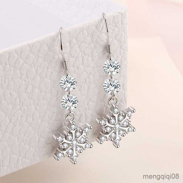 Fascino semplice orecchino di cristallo femminile argento sterling fiocco di neve lungo orecchini nappa per le donne gioielli dichiarazione di moda ragazza R230605