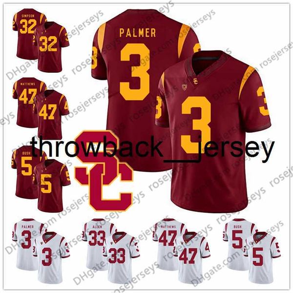 thr USC Trojans #3 Carson Palmer 21 Su'a Cravens 22 Lynn Swann 33 Marcus Allen 47 Clay Matthews Rot Weiß Ausgemustertes Vintage-Fußballtrikot