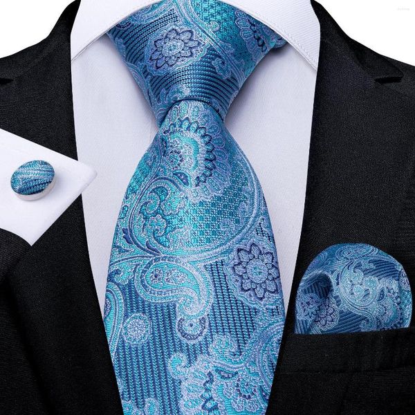 Laço Gravatas Azul Paisley Seda Floral Para Homens Acessórios de Casamento de Luxo Conjunto de Gravata de Pescoço Masculino Lenço Abotoaduras Presente