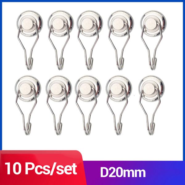 Kancalar Raylar 10 PCS Neodymiyum Mıknatıs Kancaları Döner salıncak Manyetik Kancalar Güçlü Ağır Hizmet D20mm Manyetik Kancalar 15kg Neodimyum Kancaları 230605