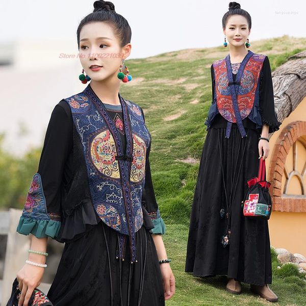 Ethnische Kleidung 2023 Frau Vintage Hanfu Tops Chinesische Traditionelle Weste Blumenstickerei Orientalische Tang-Anzug Bluse