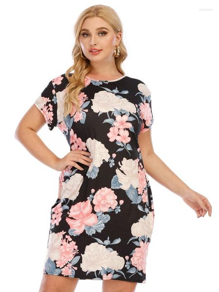 Платья плюс платья женское цветочное растение принцип минималистский платье с короткими рукавами.