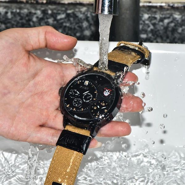 Bilek saatleri modern moda kuvars 3 göz siyah minimalist yuvarlak su geçirmez deri kayış cam saat izleme iş kol saati reloj hombr
