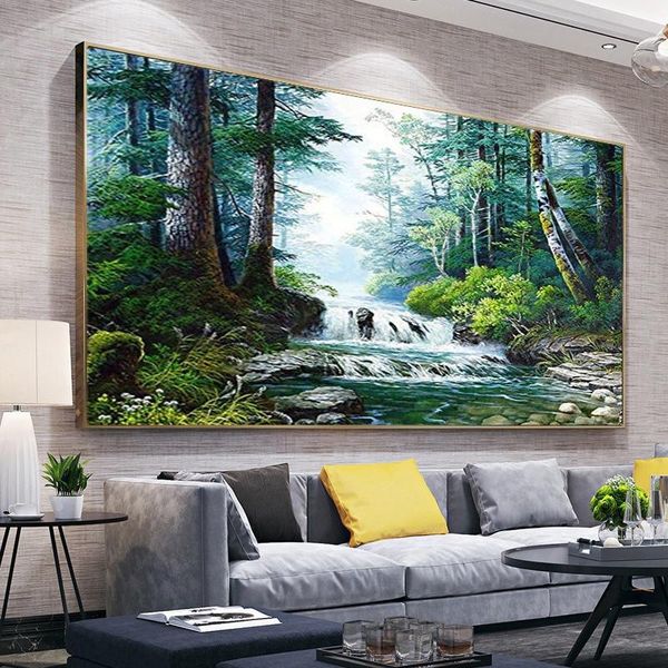 Cenário de paisagem de ponto 5D Pintura de parede diy Pintura de diamante Diamante Floresta natural Bordado diamante Bordado da sala Decoração de casa