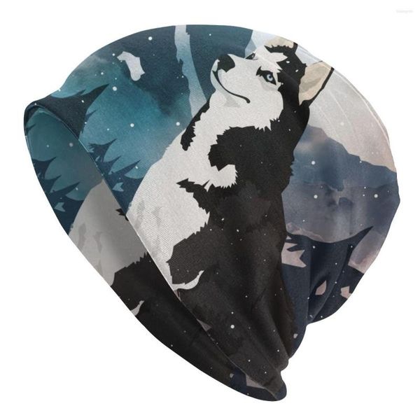 Boinas Mountain Siberian Husky Dog Gorros Bonés Para Homens Mulheres Inverno Quente Chapéu De Malha Adulto Malamute Do Alasca Chapéus Bonnet Slouch