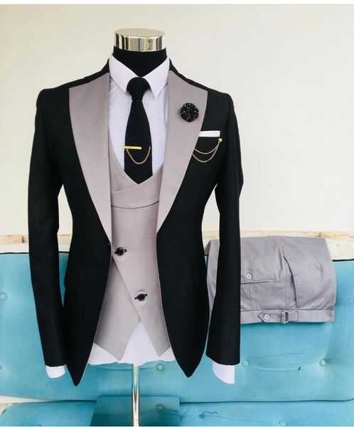 Ternos masculinos trajes finos ajustados para homens de negócios smoking preto para casamento formal jaqueta calça colete 3 peças