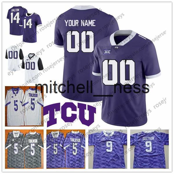 Mit8 Custom TCU Horned Frogs Football Qualquer número de nome Branco Roxo 1 Jalen Reagor 10 Michael Collins 15 Max Duggan 24 Darwin Barlow Jersey