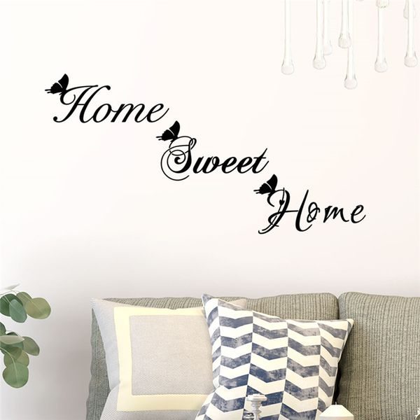 Sweet Home Citazioni con motivo a farfalla Stickers murali per Living Roon Camera da letto Decorazione della casa Adesivi decorativi da parete in vinile
