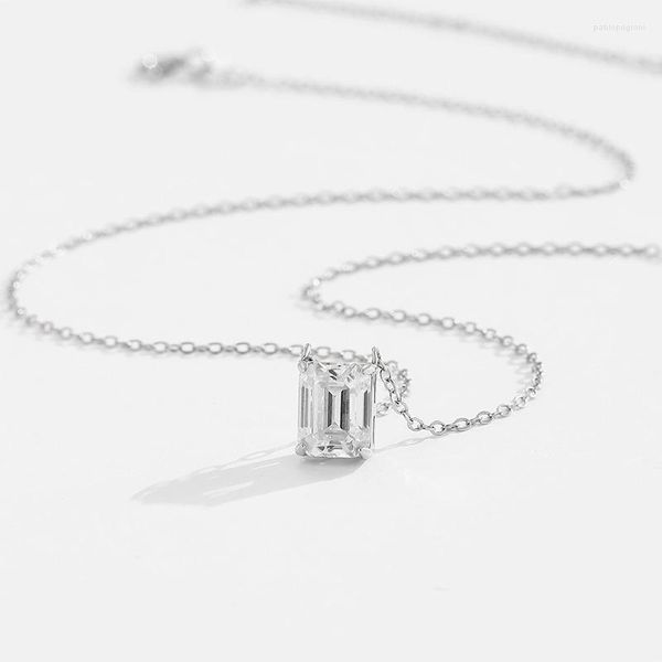 Catene 2 Ciondolo Moissanite con taglio smeraldo S925 Collana in argento sterling da donna Fine Jewelry Pass Diamond Drop