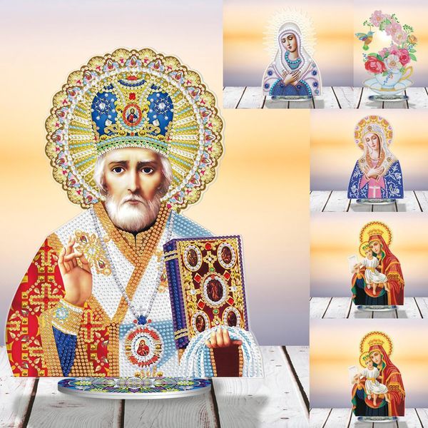 Costura pintura diamante diy pintura religiosa pintura ornamentos duplos bordados de diamante Virgem Mary Christian Desktop decoração