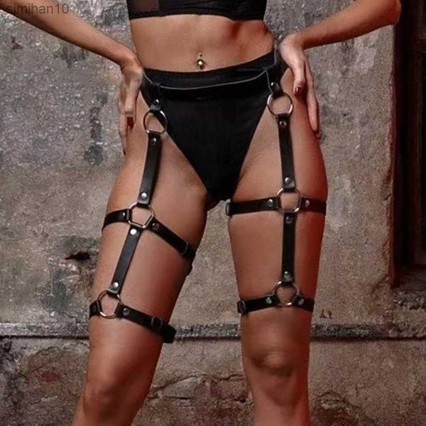 Imbracatura in pelle punk Cintura donna coscia giarrettiera BDSM Body Bondage Lingerie erotica Gamba bretella Spada Cinture Gothic Rave Abbigliamento L230518