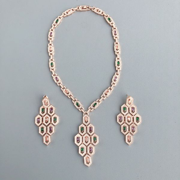 Дизайнерская коллекция роскошные серьги ожерелья Женская леди в инкрустации кубические цирконы Daimond Rhombic подвеска