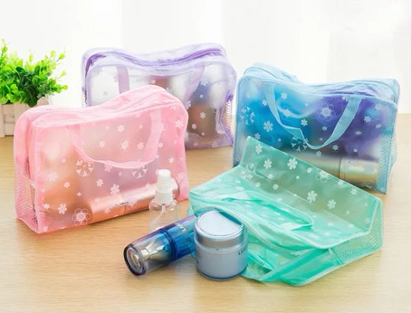 Atacado ChinaMaquiagem Bolsa Cosmética Transparente Impermeável PVC Bolsa Estampada Floral Para Toalete Bolsa De Banho Viagem