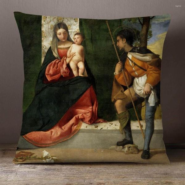 Oreiller La Vierge Et L'enfant Portrait Peinture À L'huile Couvre Oreillers Décoratifs De Style Rococo Pour Canapé Décoration De La Maison