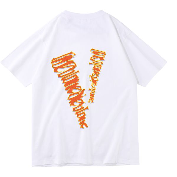 Лето с коротким рукавом графические футболки с тщательными футболками для мужчин для мужчин High Street Tee Clothing Европейская станция Мужчина Классический Сплошной Цвет V Письмовая вышивка Y1