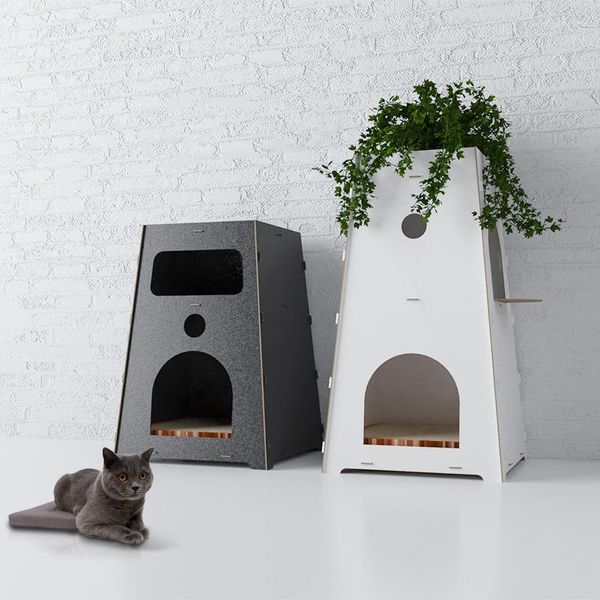 Letti per gatti Comodino Canile Camera da letto per cani Casa Giunzione in legno Assemblaggio Piccola villa generale