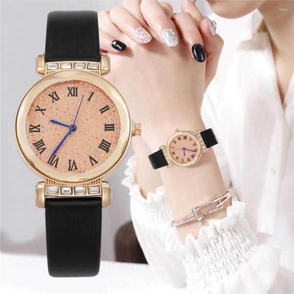 Armbanduhren Gypsophila Diamanten Qualitäten Frauen Mode Uhren Luxus weibliche Kleid Uhr Leder Damen Quarz elegante Uhr