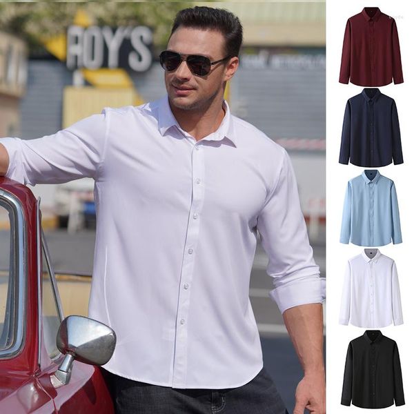 Erkekler Sıradan Gömlekler Büyük Boy Sosyal Erkekler Uzun Kollu Resmi Gömlek Top Zarif Elbise Bluz Lüks Normal İş Erkek Giyim
