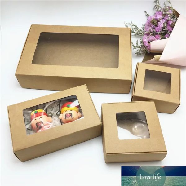 Atacado caixa de presente de papel kraft com janela caixa de sabonete artesanal jóias biscoitos presente caixas de doces caixa de presente de casamento decoração de festa