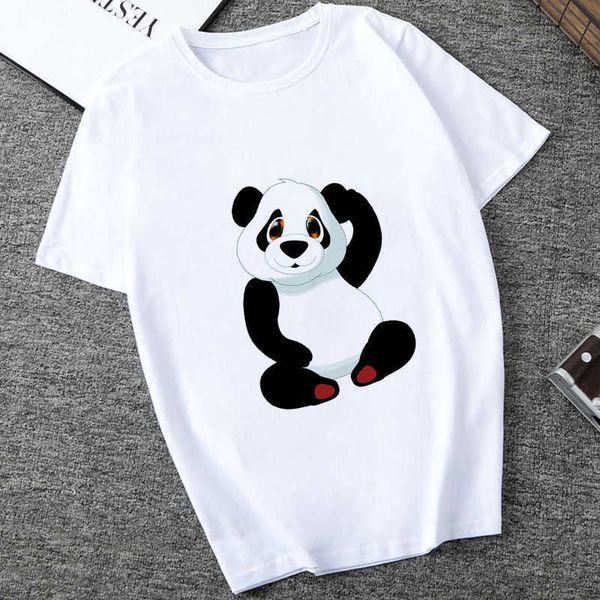 T-Shirt 2020 Panda Print Pattern T-shirt da donna Harajuku Funny Street Abbigliamento Top bianco Pantaloncini P230603