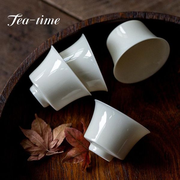 Teaware 2 pc/lote 30ml artesanal damasco branco cerâmica xícara de chá antigo pequeno balde chapéu xícara de chá japonês kung fu teaset porcelana copo mestre