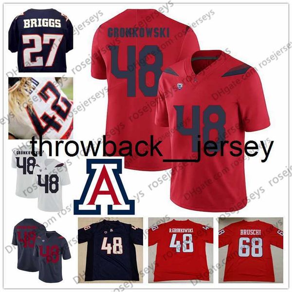 thr NCAA Arizona Wildcats # 68 Tedy Bruschi 48 Rob Gronkowski 42 Brooks Reed 27 Lance Briggs Navy Blue Red White Retryed Vintage Football Jersey