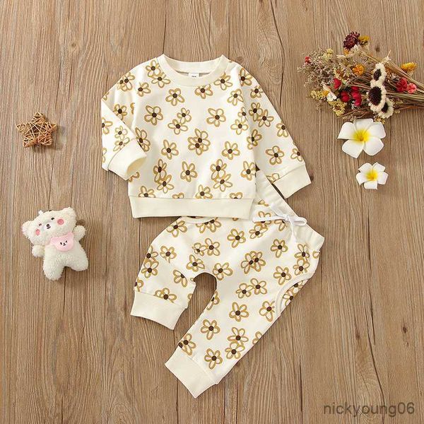 Set di abbigliamento Autunno Neonato Neonata Vestiti Manica lunga Felpe floreali Top Pantaloni Abiti Regali 6 12 18 24 mesi