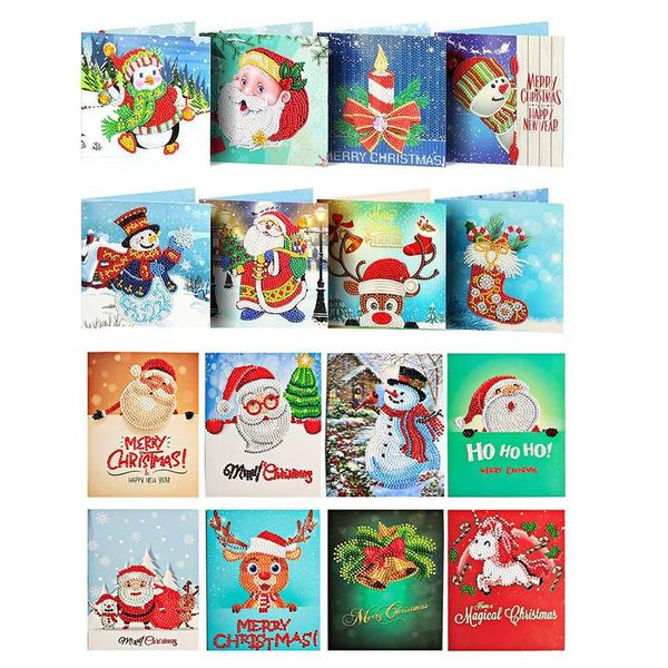 Stitch Diamond Painting Biglietti di auguri fai -da -te Cartooni di compleanno di Natale Cartoline Babbo Natale Diamante ricamo regalato fatti a mano 8pc