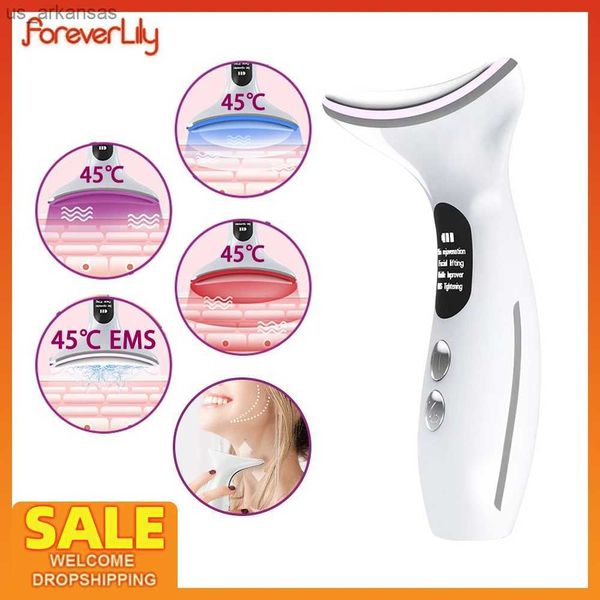 Heat EMS Face Neck Massager ION LED Photon Therapy Dispositivi di bellezza per il sollevamento del viso Rimuovi il doppio mento Strumenti per la cura della pelle antirughe L230523