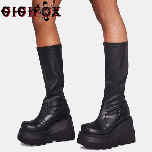 Stivali Brand New Big Size 43 Lacci delle scarpe Zeppa Tacchi alti Platform Tide Trendy Cool Autunno Inverno MidCalf Stivali Scarpe Donna Calzature Z0605