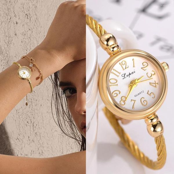 Orologi da polso Orologi da donna semplici Bracciale rigido in oro piccolo Orologio di lusso 2023 Marchio di moda Quadrante romano Regalo da donna retrò