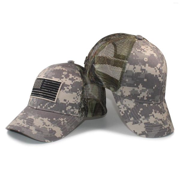 Ball Caps Berretto in cotone strutturato con operatore tattico mimetico ricamato con bandiera americana