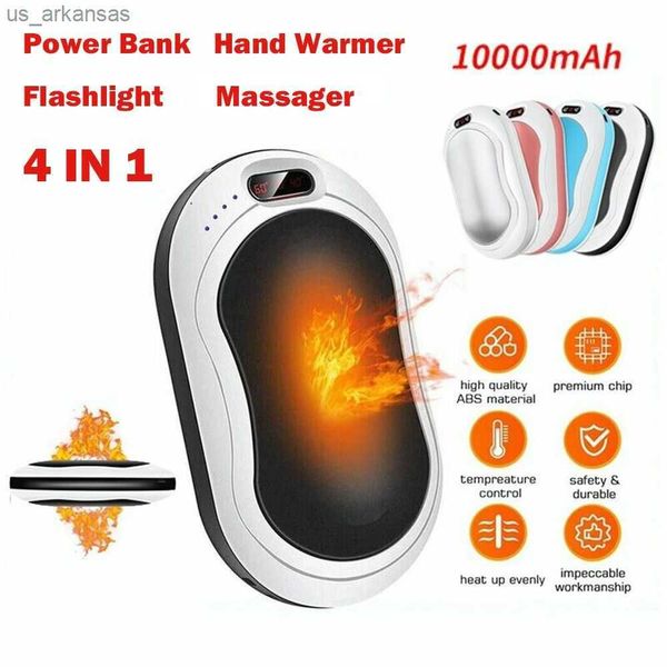 Draagbare Dubbelzijdige Verwarming 4 IN 1 USB Oplaadbare Handwarmer 10000 mAh Power Bank LED Zaklamp Massager L230523